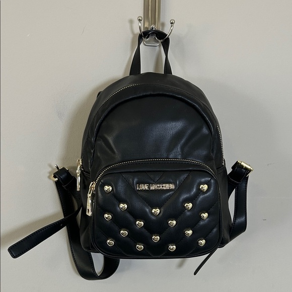 Love Moschino BORSA Matt Black Mini Backpack With Gold Heart Studs Logo main image 12